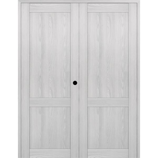 Belldinni 2-Panel Shaker 60 in. x 96 in. Left Active Ribeira Ash Wood Composite Solid Core Double Prehung Interior Door