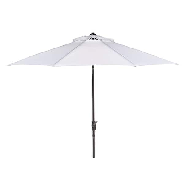 SAFAVIEH Ortega 9 ft. Aluminum Market Auto Tilt Patio Umbrella in White