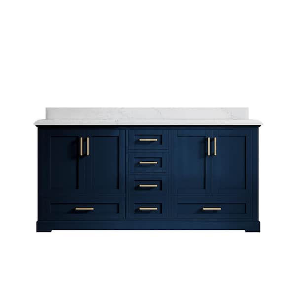 Willow Collections Boston 72 in. W x 22 in. D x 36 in. H Double Sink Bath Vanity in Navy Blue with 1.5" Empira Quartz Top