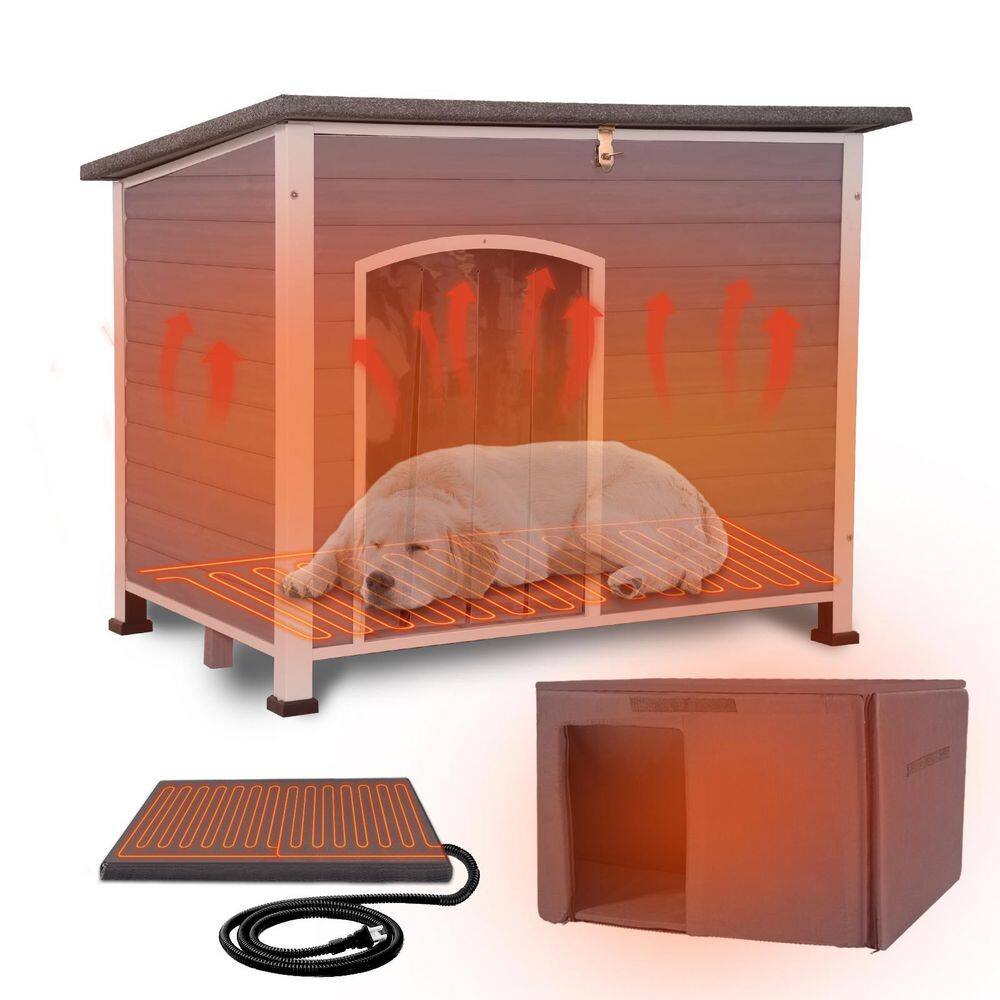 "43.3""L Heated Medium Wooden Dog House, Outdoor Insulated Dog House with Metal Frame" price history on PriceWatchPro