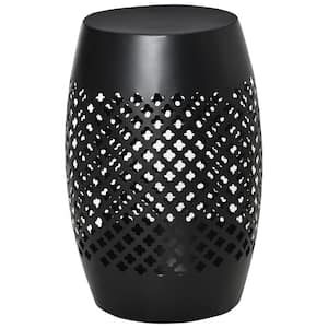 Black Round Steel Outdoor Side Table with Hollow Drum Design, Accent Table for Outdoor and Indoor Use