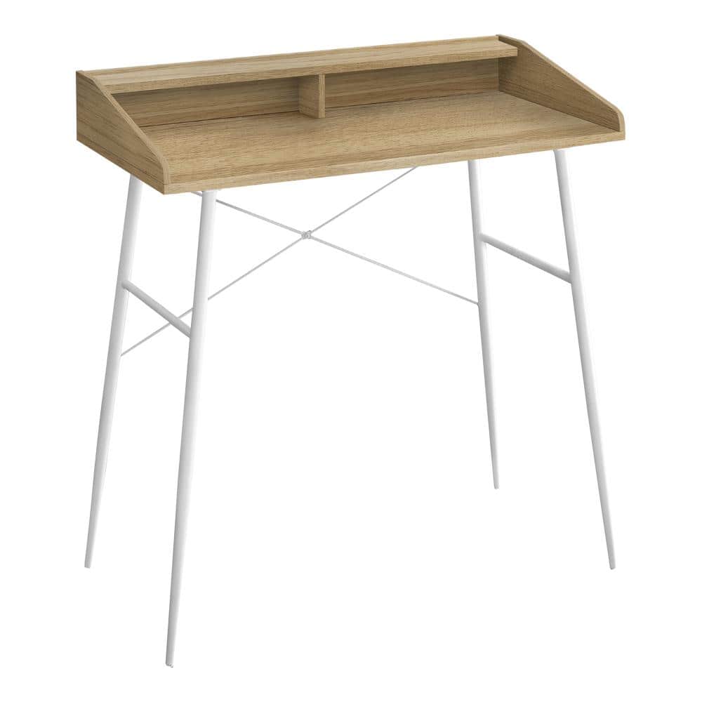 Natural Wood-Look Computer Desk with Hutch, Shelf & 2 Cubbies, Organized