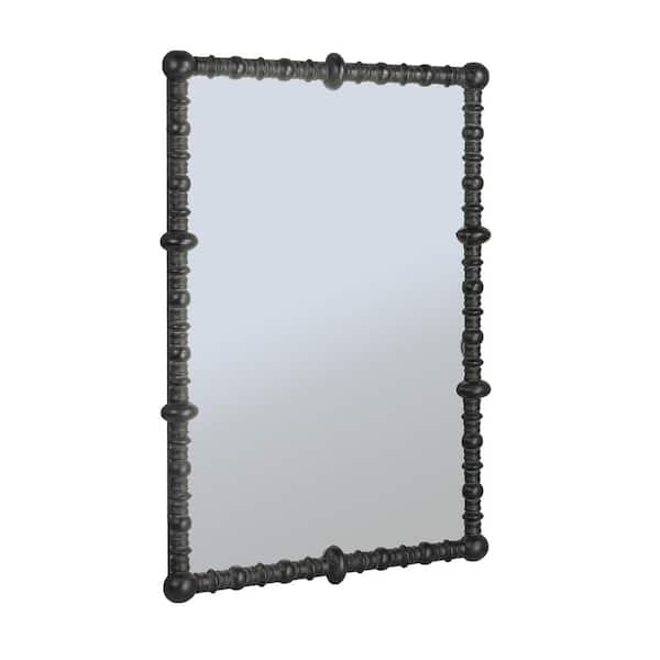 30.8 in. W x 44 in. H Pine Wood Black Beaded Dowel Wall Decorative Mirror