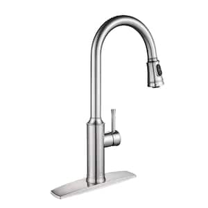 High Arc Single Handle Kitchen Faucet with Pull Down Sprayer in Brushed Nickel