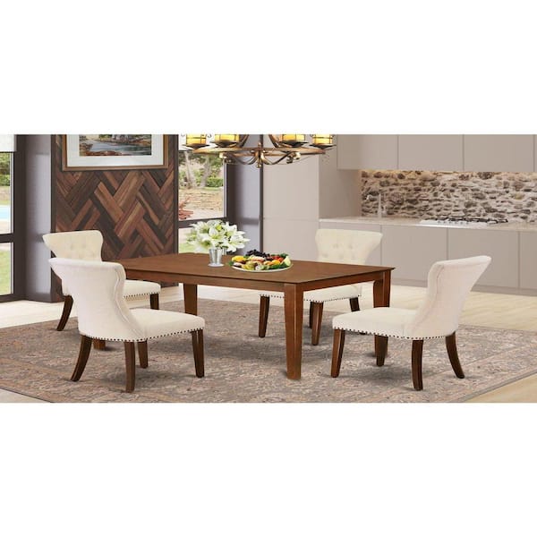East West Furniture 5-Piece Mahogany Finish Solid Wood Top - Rectangular Dining Room Set - Seats 4