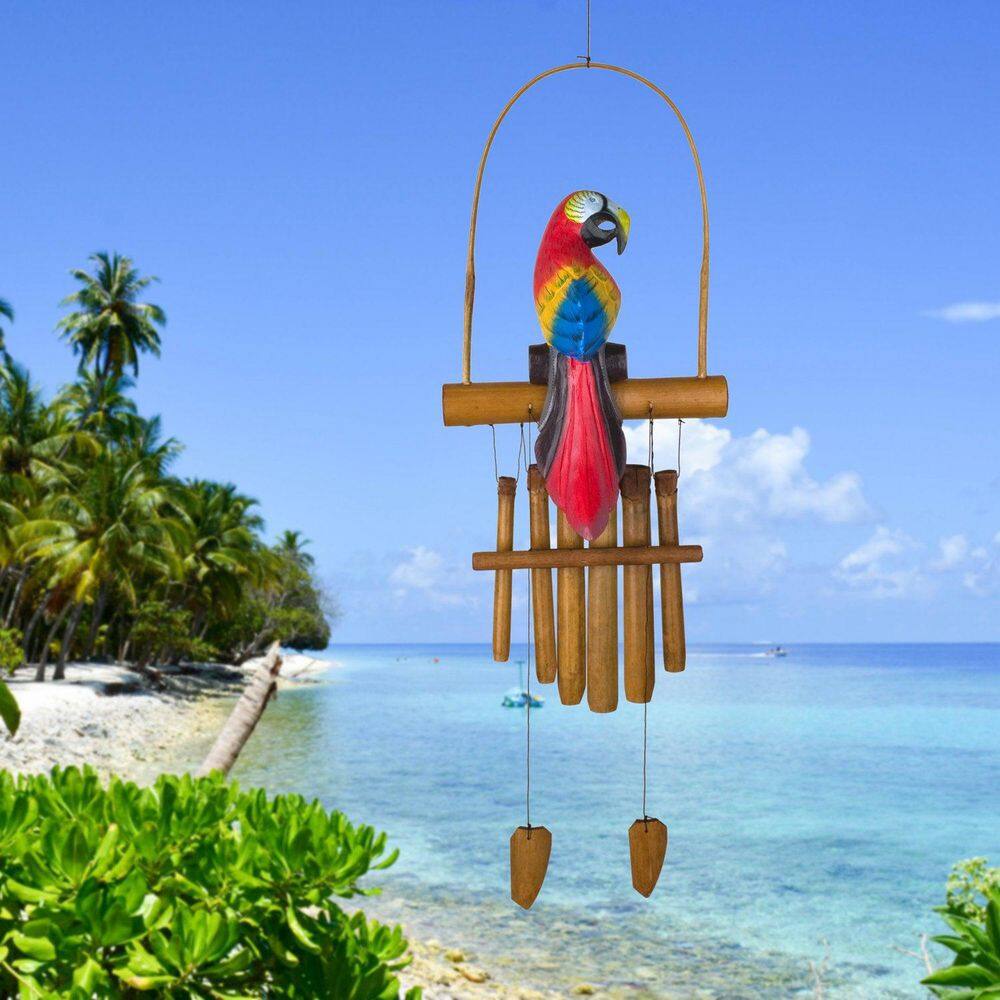 Hand-Painted Bamboo Parrot Wind Chime for Outdoor Decor