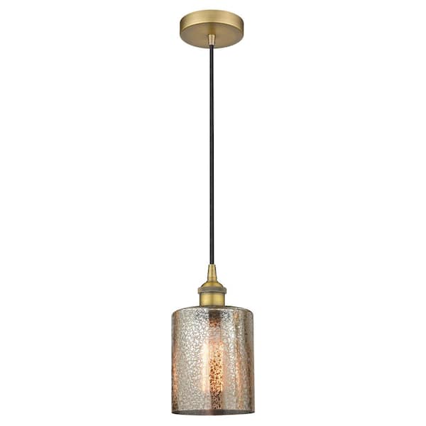 Cobbleskill 60-Watt 1-Light Brushed Brass Standard Mini Pendant Light with Painted Glass Shade, No Bulbs Included