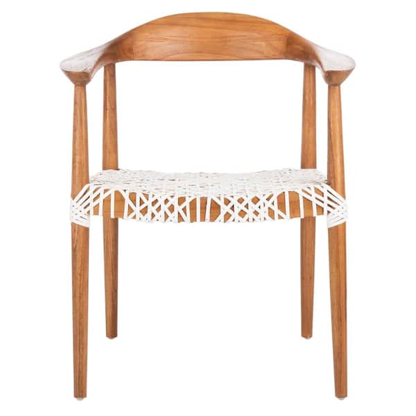 SAFAVIEH Juneau Light Brown Wood/White Leather Arm Chair