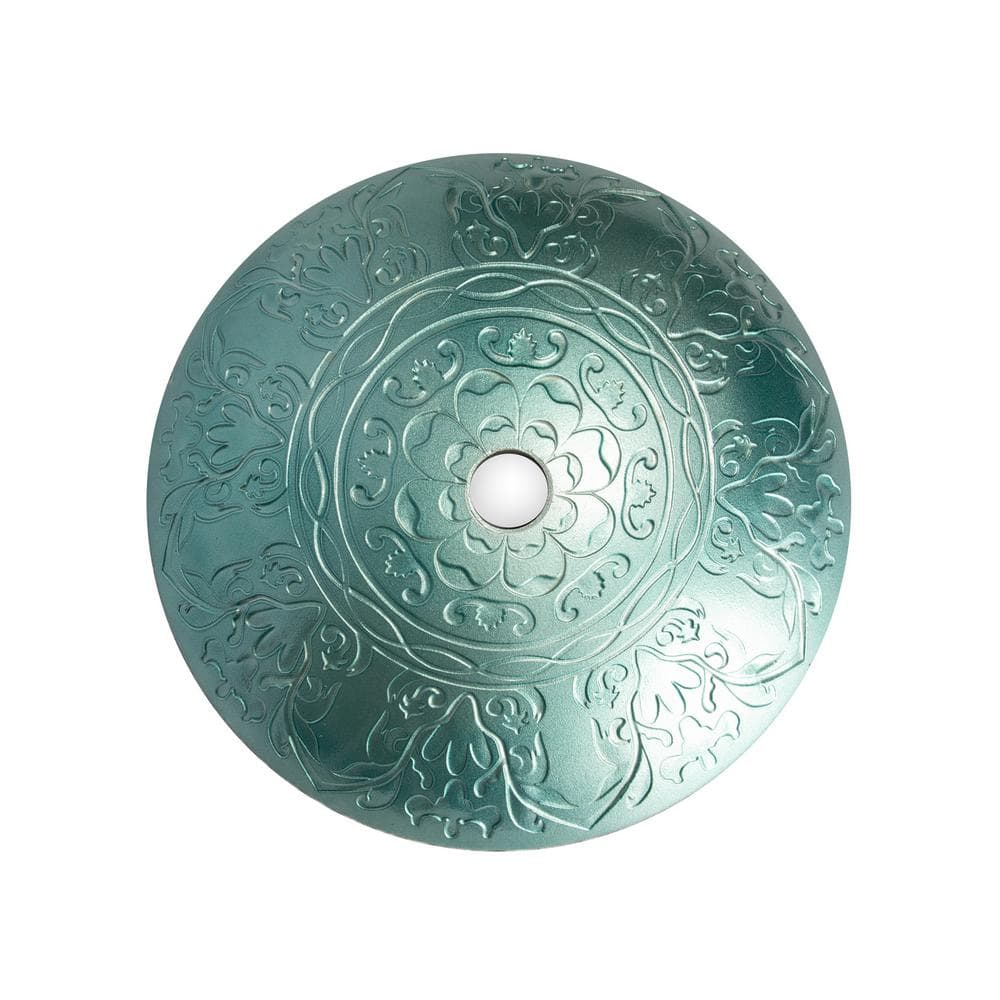 Teal Embossed Tempered Glass Circular Vessel Sink