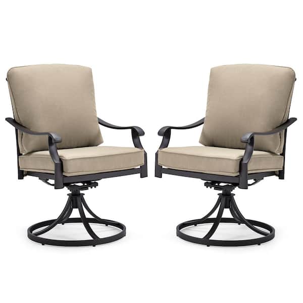 HOMMOW 22 in. x 23 in. Outdoor Swivel Patio Dining Chairs Set of 2,360° Swivel Chairs with 3.5 in. KHAKI