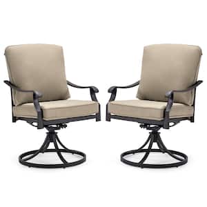 22 in. x 23 in. Outdoor Swivel Patio Dining Chairs Set of 2,360° Swivel Chairs with 3.5 in. KHAKI