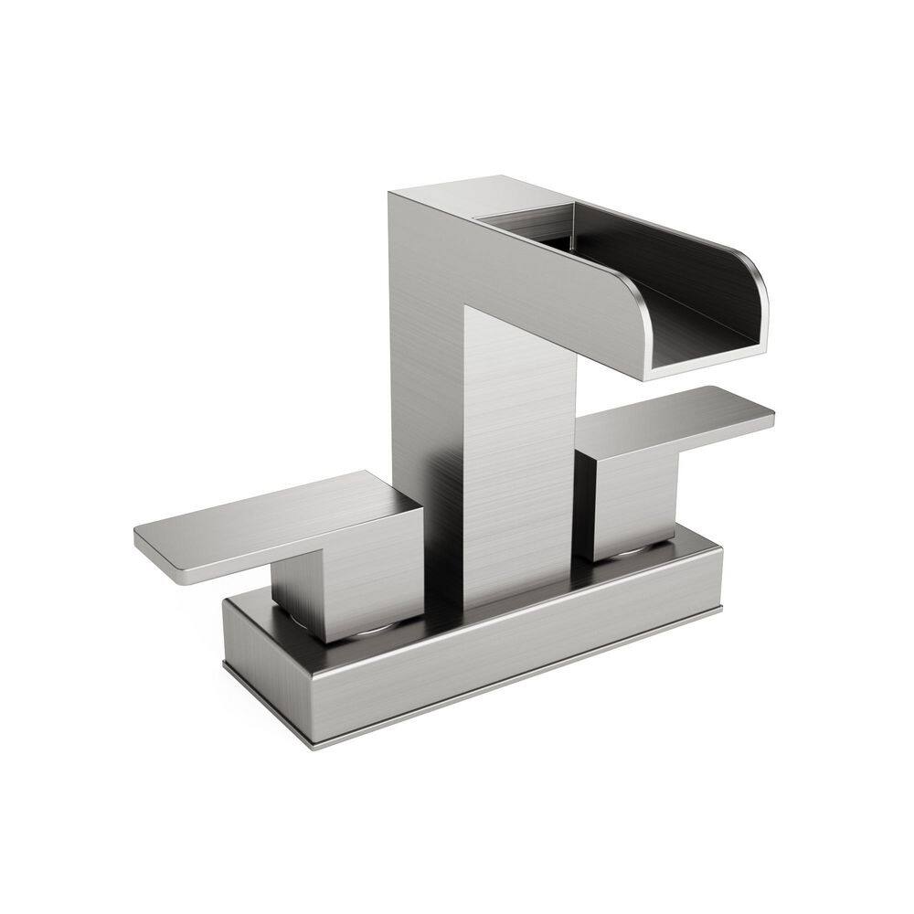 4 in. Centerset Double Handle Waterfall Spout Bathroom Sink Faucet with Pop-up Drain in Brushed Nickel (Valve Included) price history on PriceWatchPro
