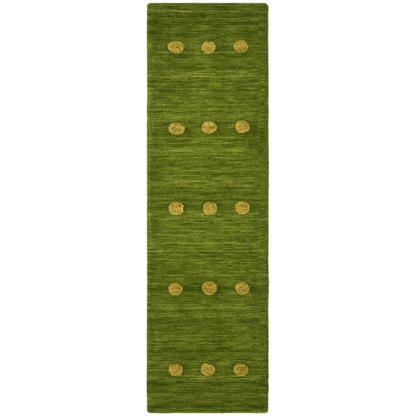 Himalaya 2 ft. x 12 ft. Green Geometric Runner Rug