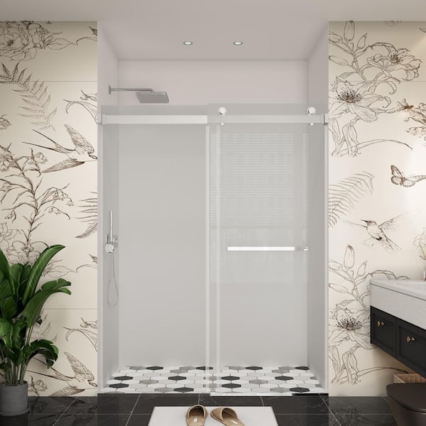 Fluted / Reeded Glass 72 in. W x 76 in. H Double Sliding Frameless Bath Shower Door in Chrome
