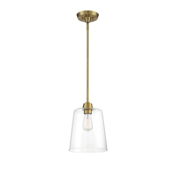 TUXEDO PARK LIGHTING 9.5 in. W x 11.5 in. H 1-Light Natural Brass Pendant Light with Clear Open Glass Shade