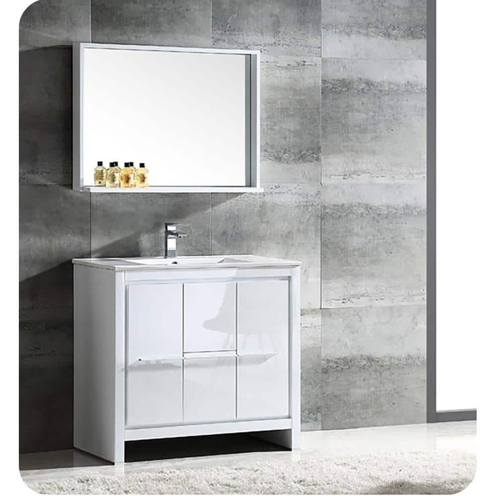 Allier 36" White Modern Plywood Vanity with Integrated Ceramic Sink