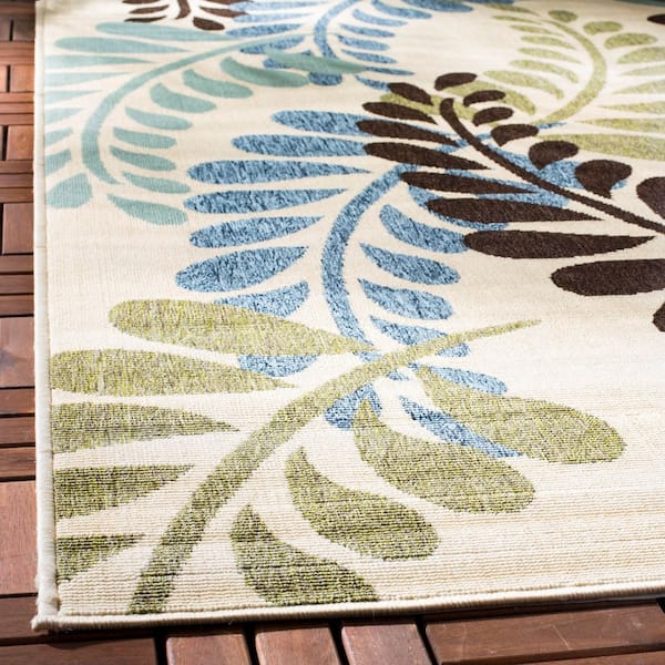 Veranda Cream/Aqua 7 ft. x 10 ft. Floral Indoor/Outdoor Patio  Area Rug