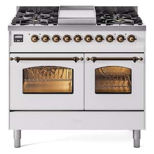 Nostalgie II 40 in. 6 Burner Freestanding Double Oven Dual Fuel Range in White with Bronze