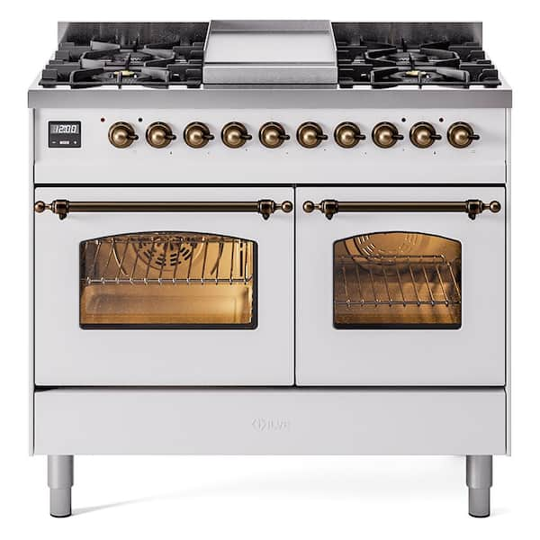 ILVE Nostalgie II 40 in. 6 Burner Freestanding Double Oven Dual Fuel ...