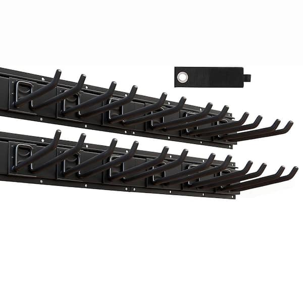 64 in. Black Steel Adjustable Heavy Duty Garage Wall Rack with 4-Pack Rails and 9-Double Hooks Organizer