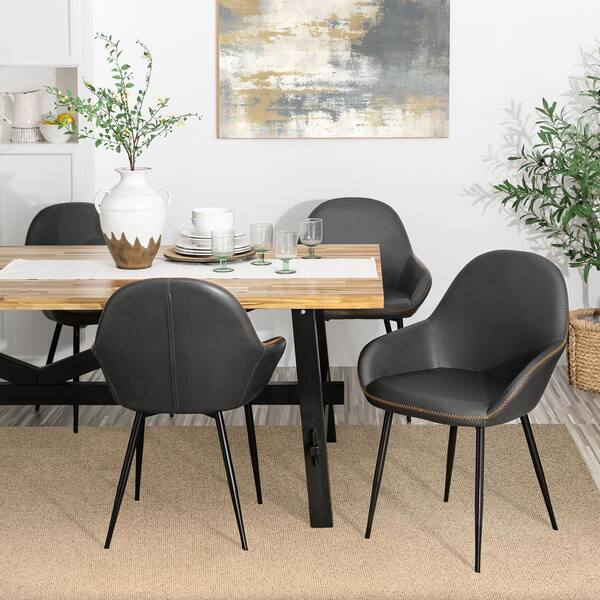 Glitzhome Set of 4 Mid-Century Modern Gray Leatherette