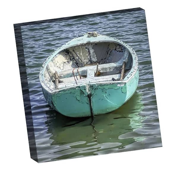 VENICE BEACH Collections Aqua Rowboat in the Marsh by Grotto Studios 1-Piece Unframed Graphic Print Abstract Poster Art Print 36 in. x 36 in.