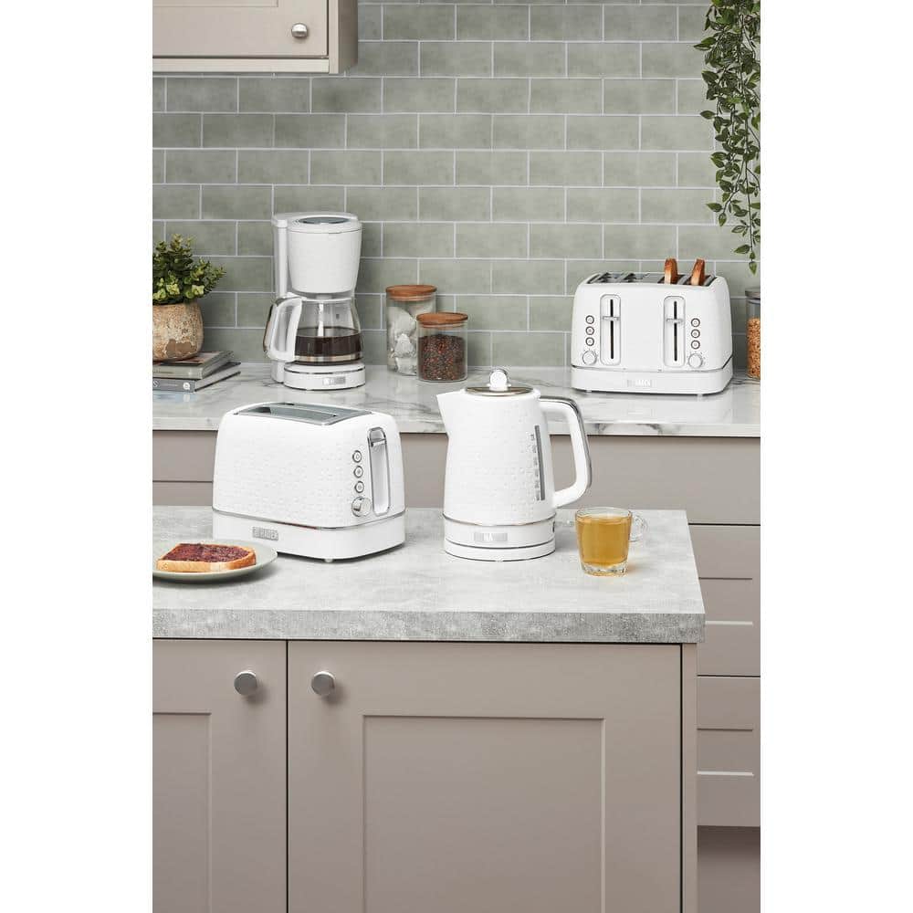 White and Chrome Stainless Steel 2-Slice Toaster with Wide Slot and Crumb Tray