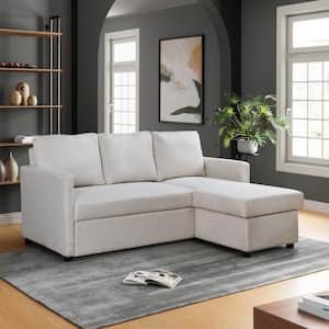 Charlotte 77.2 in. Polyester Sectional Sofa in. Cream with Storage