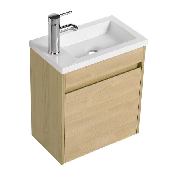 Unbranded 10.2 in. W x 17.3 in. D x 19.9 in . H Bathroom Vanity in Light Teak with Single Sink Top, 16 Inch For Small Bathroom,