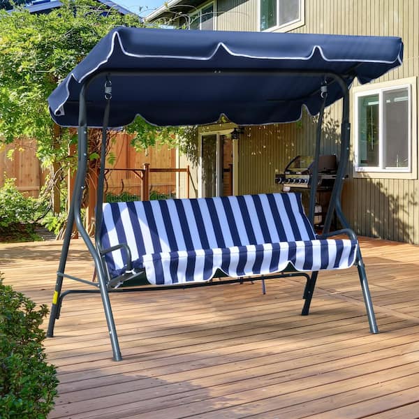 Dextrus 3-Seat Deluxe Porch Swing Outdoor Heavy Duty Patio Swing Chair with  Adjustable Canopy Removable Cushions Weather Resistant Steel Frame, Navy  Blue 