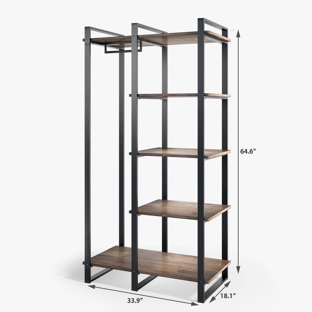 Brock 64" Brown Acacia Wood and Steel Etagere Bookcase