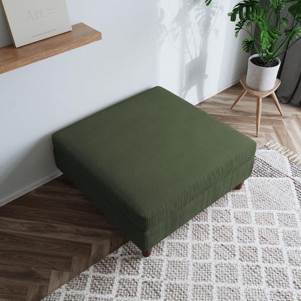 Uixe 40.9 in. Green Corduroy Fabric Square Ottoman with Wood Legs