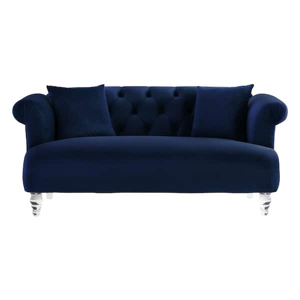 Armen Living Elegance Blue Velvet Contemporary with Acrylic Legs Loveseat