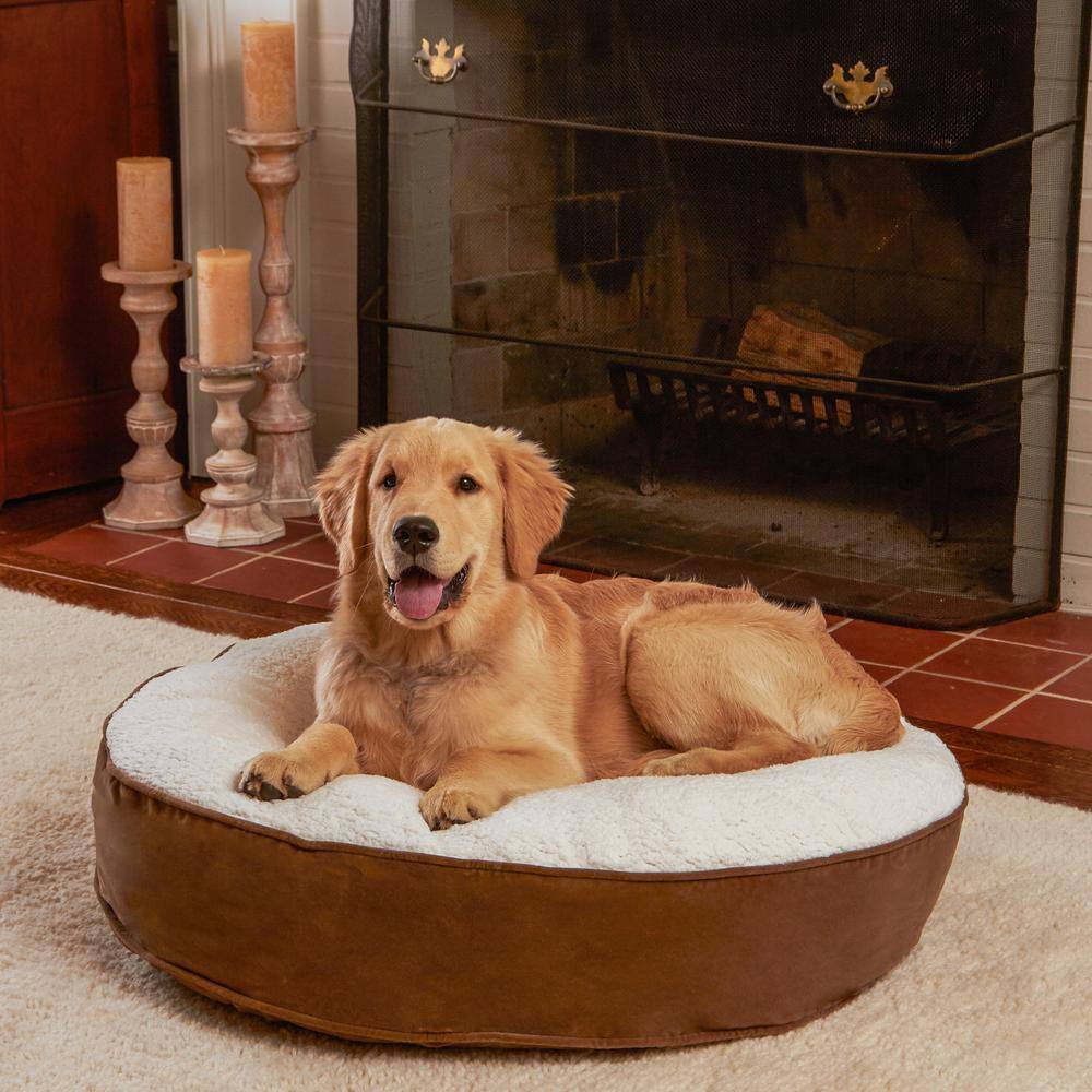 Small Latte Sherpa Round Pillow Dog Bed