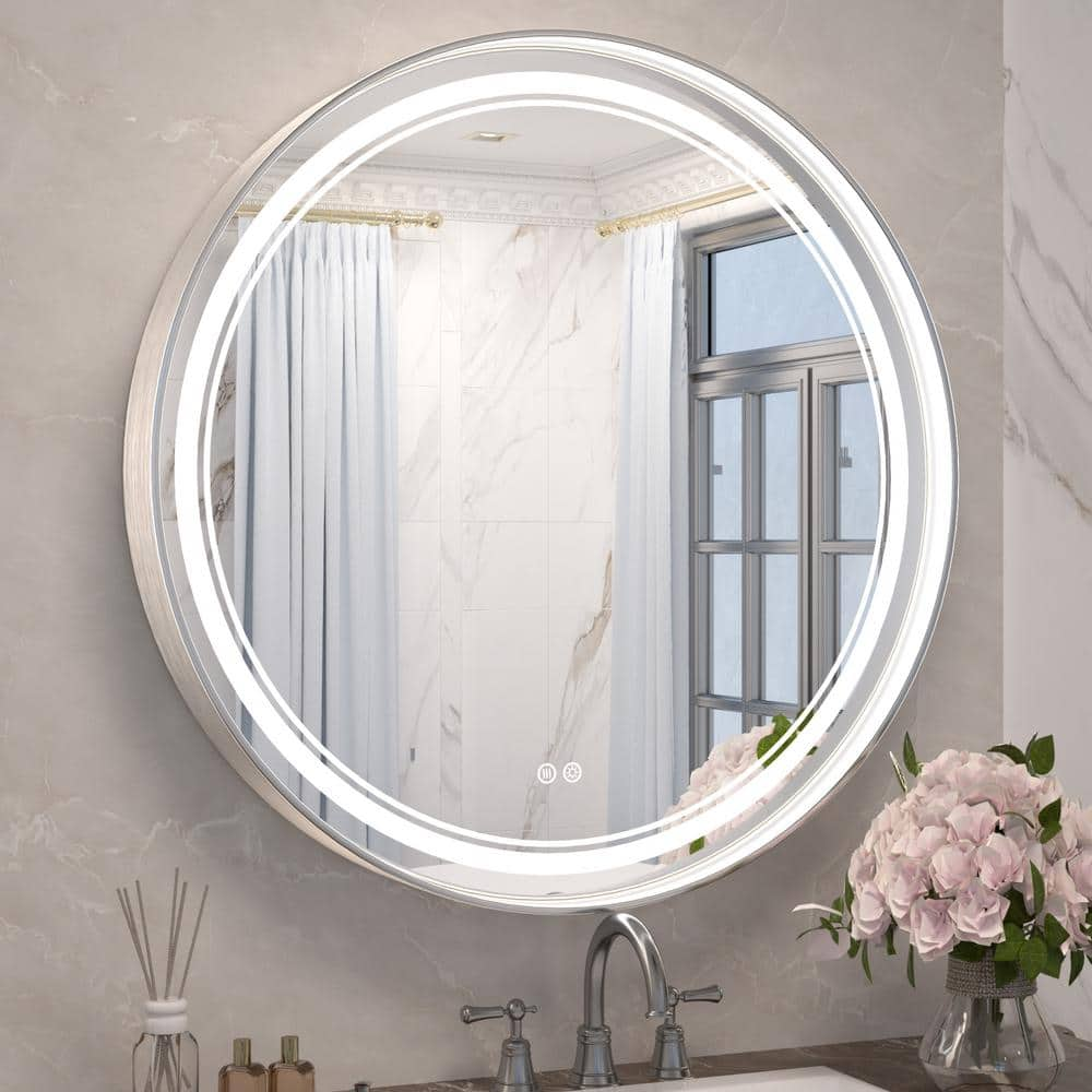 KeonJinn 24 in. W x 24 in. H Round Framed 3-Colors Dimmable LED Wall ...