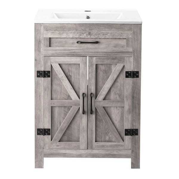 30 in. Freestanding Gray Bath Vanity with White Ceramic Top Unassembled