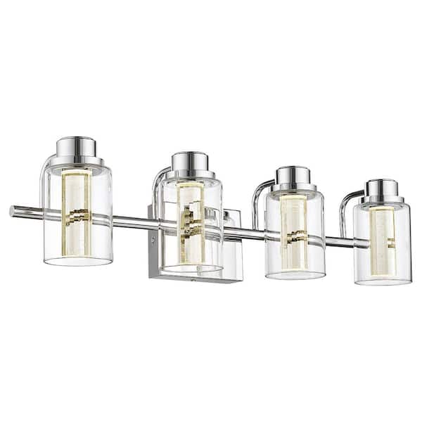 JAZAVA 25 in. 4-Light 3CCT Chrome LED Bathroom Vanity Light Over Mirror