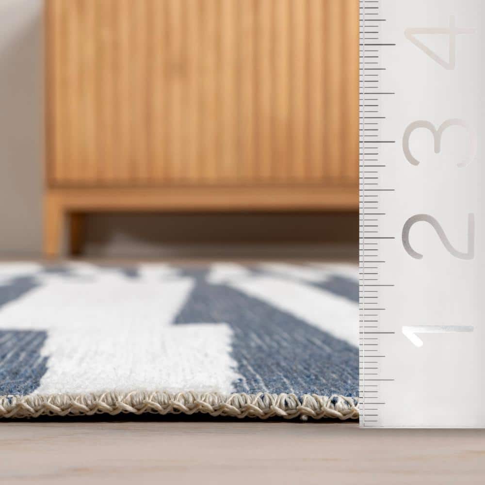 Kelcey Blue and White Abstract Rectangular Washable Rug
