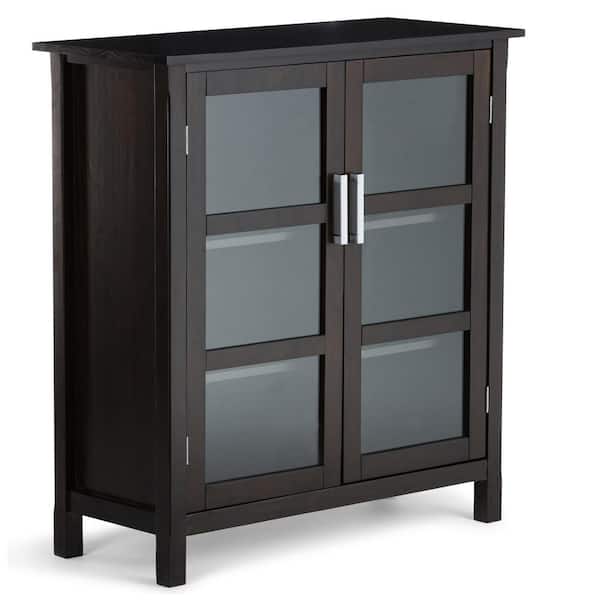 Simpli Home Kitchener Solid Wood 39 in. Wide Contemporary Medium Storage Cabinet in Dark Walnut Brown