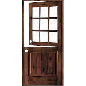 32 in. x 80 in. Farmhouse Knotty Alder Right-Hand/Inswing Clear Glass Red Mahogany Stain Dutch Wood Prehung Front Door
