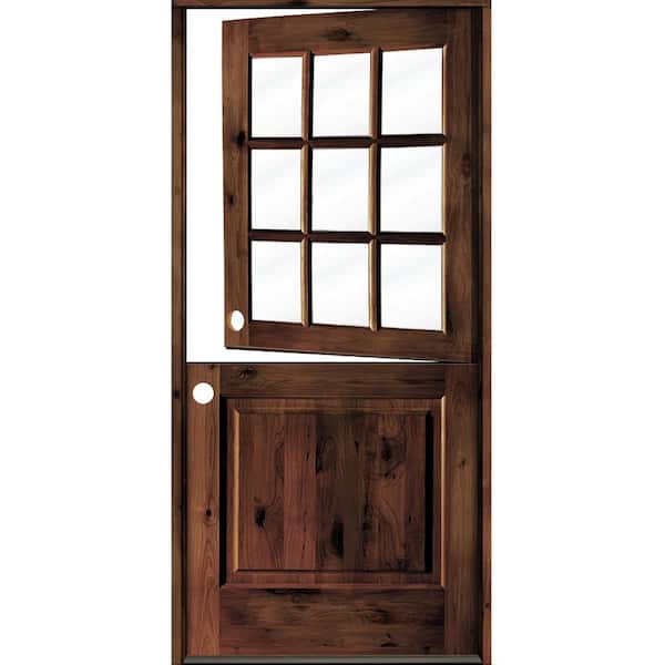 Krosswood Doors 36 in. x 80 in. Farmhouse Knotty Alder Right-Hand/Inswing Clear Glass Red Mahogany Stain Dutch Wood Prehung Front Door