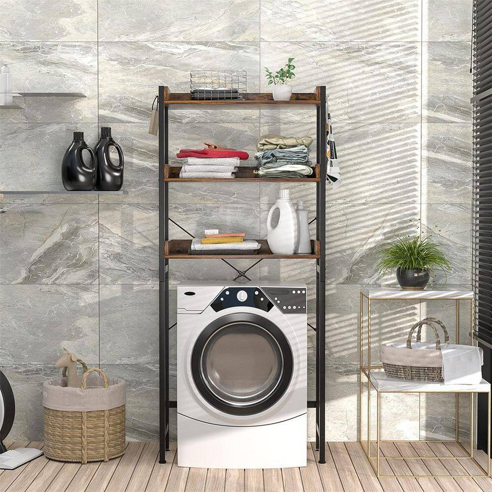 Brown Rustic Wood and Metal Over-the-Toilet Storage Rack