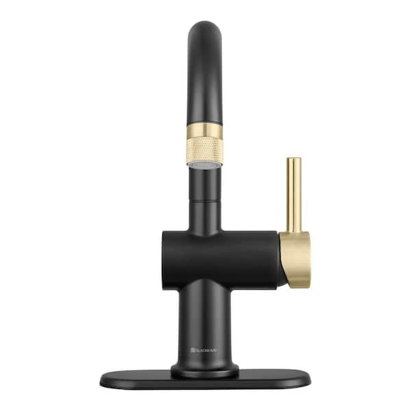 Dorind Single-Handle Single-Hole Pull-Down Bathroom Faucet in Matte Black and Matte Gold
