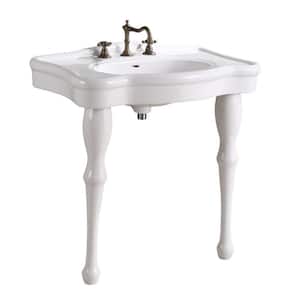 Jasmine 32-1/2 in. Console Bathroom Sink Vitreous China Combo in White with 2 Spindle Legs and Widespread Faucet Holes