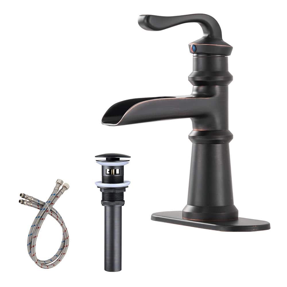 GGStudy Oil Rubbed Bronze Pull Out Bathroom Sink Faucet Swing Arm Deck Mount Lavatory
