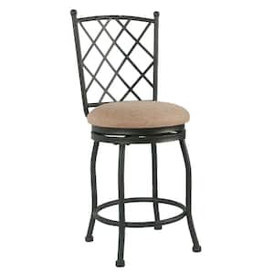 34 in. Beige and Black Low Back Metal Frame Counter stool with Fabric Seat