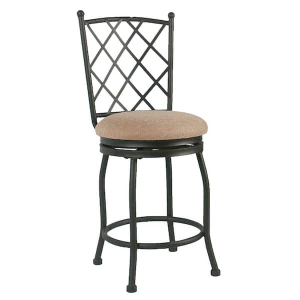 Benjara 34 in. Beige and Black Low Back Metal Frame Counter stool with Fabric Seat