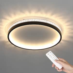 16 in. Modern Black Dimmable Integrated LED Flush Mount Ceiling Light with Remote Control for Bedroom
