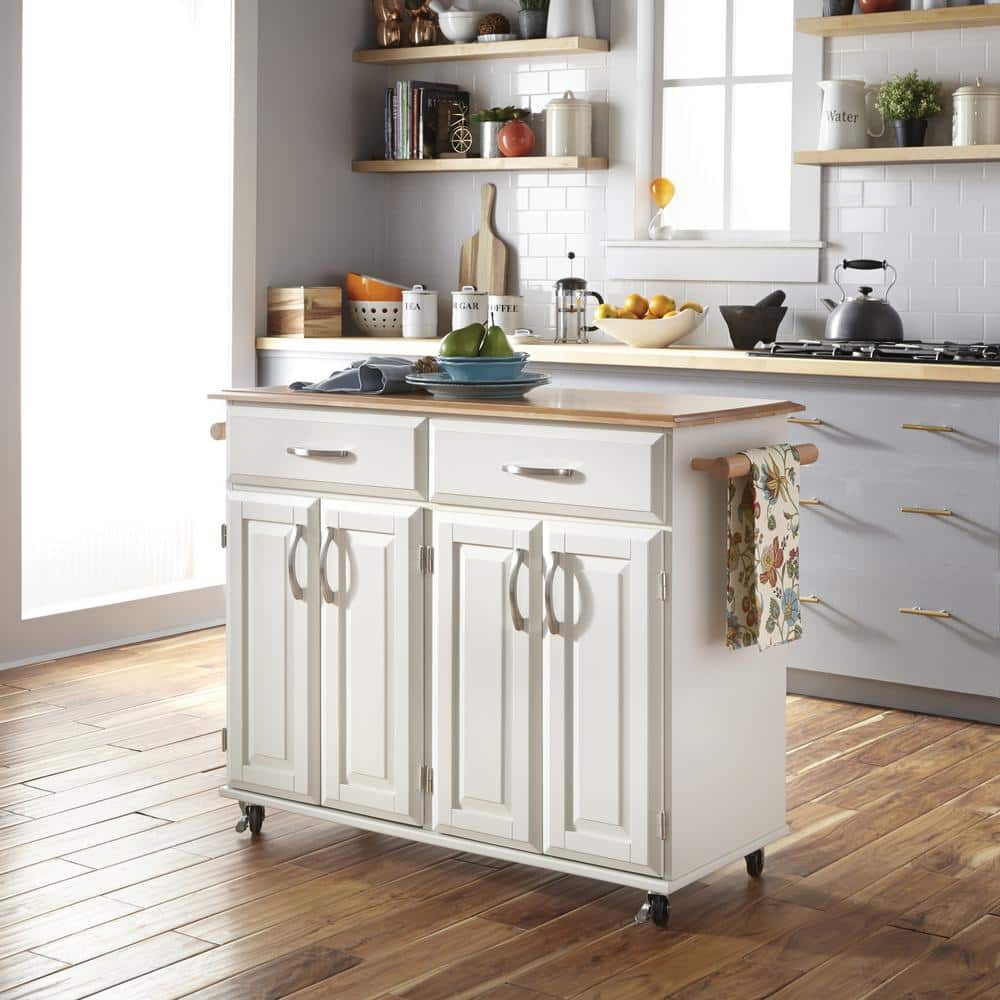 Maple and White Rectangular Kitchen Cart with Storage