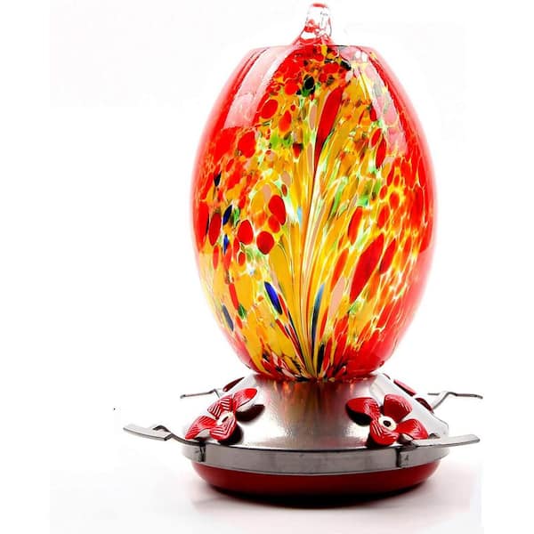 Afoxsos 25 oz. Capacity Hand Blown Glass Garden Hummingbird Bird Feeder with Perch
